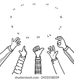 Doodle applause gestures of hands up or hands clapping. congratulation business theme in vector