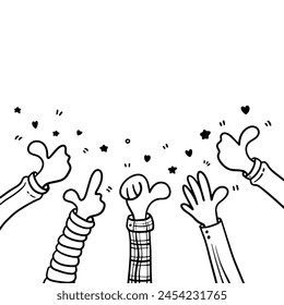 Doodle applause gestures of hands up or hands clapping. congratulation business theme in vector