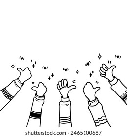 Doodle applause gestures of hands up or hands clapping. congratulation business theme in vector