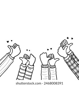 Doodle applause gestures of hands up or hands clapping. congratulation business theme in vector