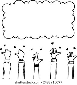 Doodle applause gestures of hands up or hands clapping. congratulation business theme in vector