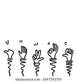 Doodle applause gestures of hands up or hands clapping. congratulation business theme in vector