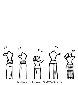 Doodle applause gestures of hands up or hands clapping. congratulation business theme in vector