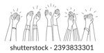 Doodle applause hands, isolated vector raised clapping arms in joyous applauding, a universal symbol of appreciation and celebration. An expression of approval and support, hand drawn linear