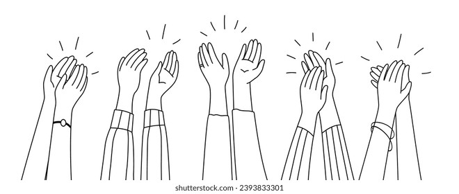 Doodle applause hands, isolated vector raised clapping arms in joyous applauding, a universal symbol of appreciation and celebration. An expression of approval and support, hand drawn linear