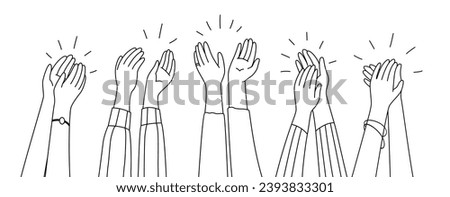 Doodle applause hands, isolated vector raised clapping arms in joyous applauding, a universal symbol of appreciation and celebration. An expression of approval and support, hand drawn linear