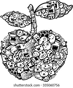 doodle apple cartoon-hand drawn illustration