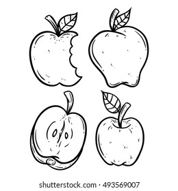 colección de manzanas doodle con contorno