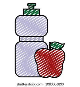 doodle apple fruit and water in the plastic bottle