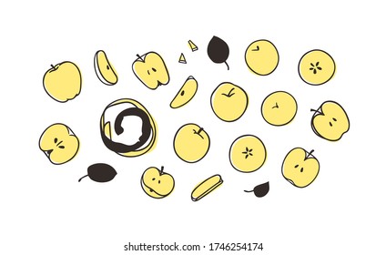 Doodle apple. Hand drawn stylish fruit and vegetable. Vector artistic drawing fresh organic food. Summer illustration vegan ingrediens for smoothies