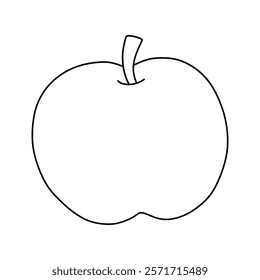 Doodle apple isolated on white background vector. Red apple fruit coloring Page. Cartoon apple coloring page for kindergarten and preschool worksheets for kids printable. Trace and color apple.