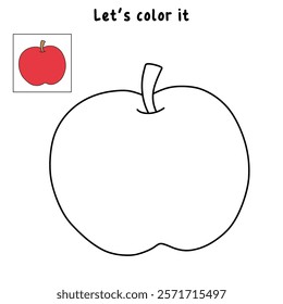 Doodle apple isolated on white background vector. Red apple fruit coloring Page. Cartoon apple coloring page for kindergarten and preschool worksheets for kids printable. Trace and color apple.