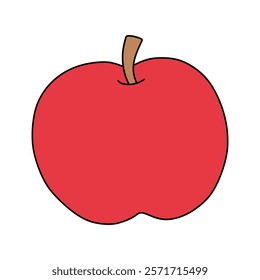 Doodle apple isolated on white background vector. Red apple fruit coloring Page. Cartoon apple coloring page for kindergarten and preschool worksheets for kids printable. Trace and color apple.