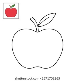 Doodle apple isolated vector. Red apple fruit coloring Page. Cartoon apple coloring page for kindergarten and preschool worksheets for kids printable. Trace and color apple.