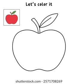 Doodle apple isolated vector. Red apple fruit coloring Page. Cartoon apple coloring page for kindergarten and preschool worksheets for kids printable. Trace and color apple.