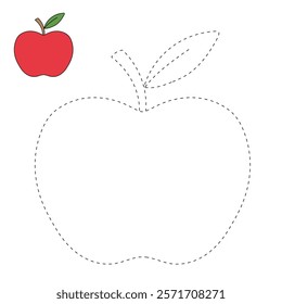 Doodle apple isolated vector. Red apple fruit coloring Page. Cartoon apple coloring page for kindergarten and preschool worksheets for kids printable. Trace and color apple.