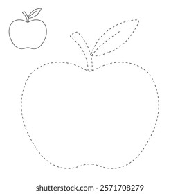 Doodle apple isolated vector. Red apple fruit coloring Page. Cartoon apple coloring page for kindergarten and preschool worksheets for kids printable. Trace and color apple.