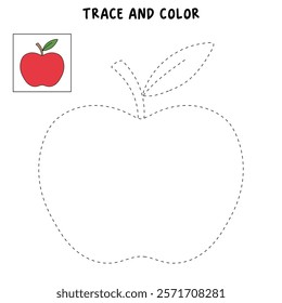 Doodle apple isolated vector. Red apple fruit coloring Page. Cartoon apple coloring page for kindergarten and preschool worksheets for kids printable. Trace and color apple.