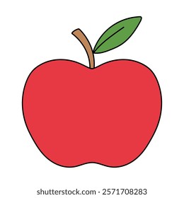 Doodle apple isolated vector. Red apple fruit coloring Page. Cartoon apple coloring page for kindergarten and preschool worksheets for kids printable. Trace and color apple.