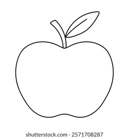 Doodle apple isolated vector. Red apple fruit coloring Page. Cartoon apple coloring page for kindergarten and preschool worksheets for kids printable. Trace and color apple.