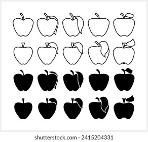 Doodle apple with leaf isolated. Food fruit. Hand drawn line art. Sketch clipart. Vector stock illustration. EPS 10