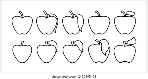 Doodle apple with leaf isolated. Food fruit. Hand drawn line art. Sketch clipart. Vector stock illustration. EPS 10