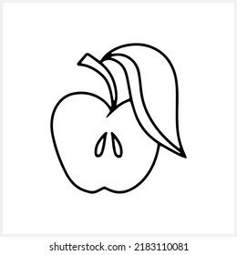 Doodle apple with leaf isolated. Outline fruit. Hand drawn line art. Sketch food. Vector stock illustration. EPS 10
