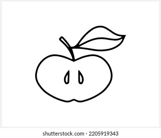 Manzana con hoja aislada. Esbozar el fruto. Arte de líneas dibujadas a mano. Esbozar comida. Ilustración de material vectorial. EPS 10