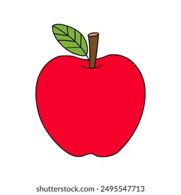 Doodle apple with leaf isolated vector. Coloring Page Apple Fruit Red. Coloring apple. Coloring book for kids. Worksheet for kids. Cute cartoon apple coloring page for kids.