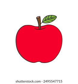 Doodle apple with leaf isolated vector. Coloring Page Apple Fruit Red. Coloring apple. Coloring book for kids. Worksheet for kids. Cute cartoon apple coloring page for kids.