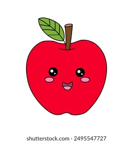 Doodle apple with leaf isolated vector. Coloring Page Apple Fruit Red. Coloring apple. Coloring book for kids. Worksheet for kids. Cute cartoon apple coloring page for kids.
