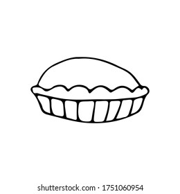 Doodle apple pie vector icon. Hand drawn pie icon in vector. Doodle cake icon