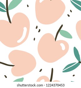 Doodle apple vector seamless pattern. Cute colorful background texture for kitchen wallpaper, textile, fabric, paper. Flat fruits background. Vegan, farm, natural food illustration