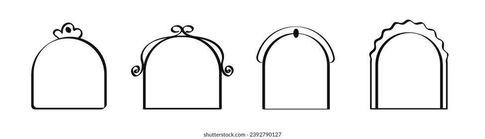 Doodle arch hand drawn line window frame. Cartoon line marker border