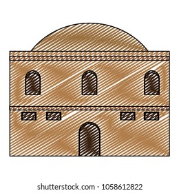 doodle aribic house building with windows and door