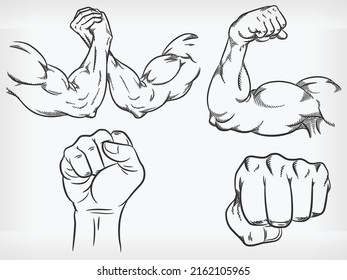 Doodle Arm Flexing Bodybuilder Fist Wrestling Sketch