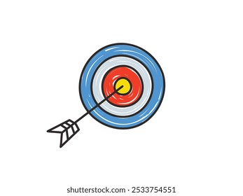 Doodle arrow and bullseye icon illustration. target, goal, success concept