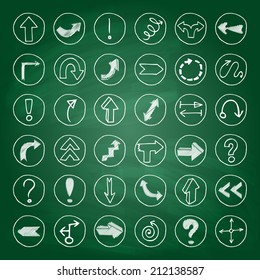Doodle arrow buttons in chalk board vintage style. Vector Illustration.