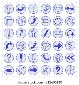 Doodle arrow buttons with pen hand drawn effect.