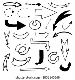 Doodle arrow collection. Hand drawn arrows design elements set. 