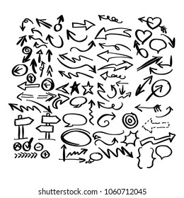 doodle arrow collection vector illustration sketch hand drawn with black lines isolated on white background