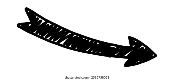 Doodle arrow. Hand drawn sketchy pencil direction mark, simple black outline way pointer sign. Vector isolated illustration.