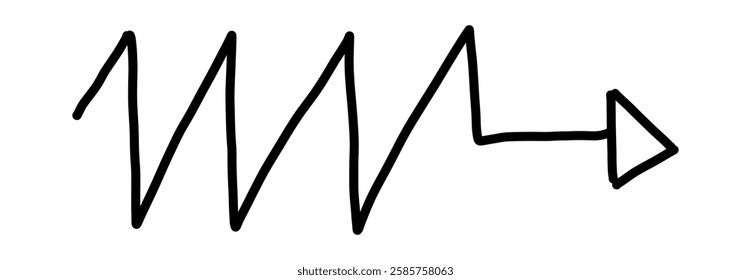 Doodle arrow. Hand drawn sketchy pencil direction mark, simple black outline way pointer sign. Vector illustration isolated on white background.