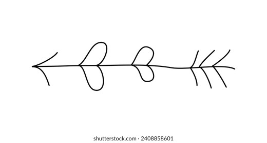 Doodle arrow with hearts. Hand drawn illustration. Cute doodle style icon. Template for Valentines Day greeting cards, invitations, decorations, gifts, simple designs, tattoo. Graphic design element.