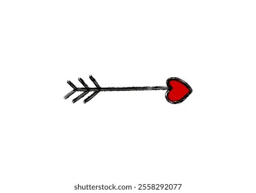 Doodle arrow with a heart-shaped arrowhead, vector illustration.