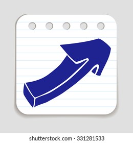 Doodle Arrow icon. Blue pen hand drawn infographic symbol on a notepaper piece. Line art style graphic design element. Web button with shadow. Direction, growth, going up,  progress concept. 
