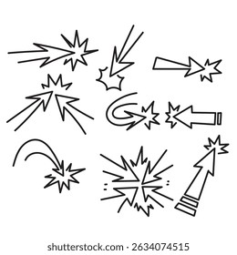 ícone de seta de doodle atingir desenho animado impacto alvo