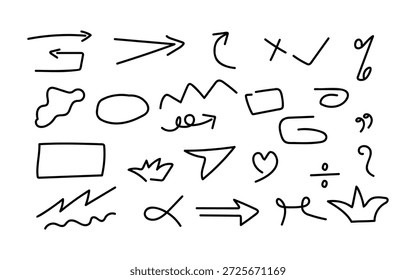 Doodle Arrow Icon Set, Hand Drawn Symbol Pack, Creative Sketch Collection.