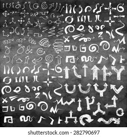 Doodle arrow icons set on chalk board. Chalk effect. Vector Illustration.
