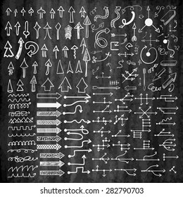 Doodle arrow icons set on chalk board. Chalk effect. Vector Illustration.